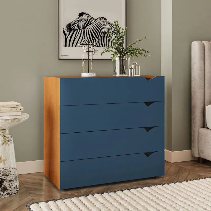 Cômoda 4 Gavetas 83,8cm X 90cm Porto Azul/freijó Freijó/azul