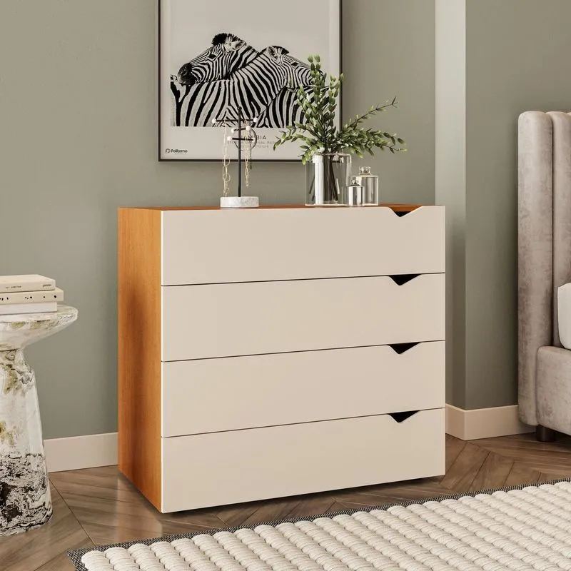 Cômoda 4 Gavetas 83,8cm X 90cm Porto Bege/freijó/creme Freijó/creme