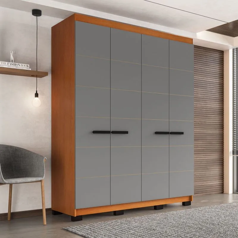 Guarda Roupa 4 Portas 4 Gavetas Lisboa Cinza/freijó Freijó/cinza