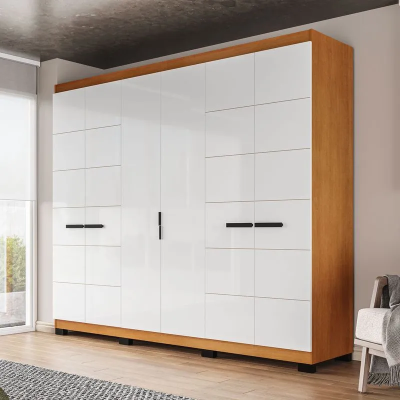 Guarda-roupa 6 Portas 4 Gavetas Lisboa Freijó/branco