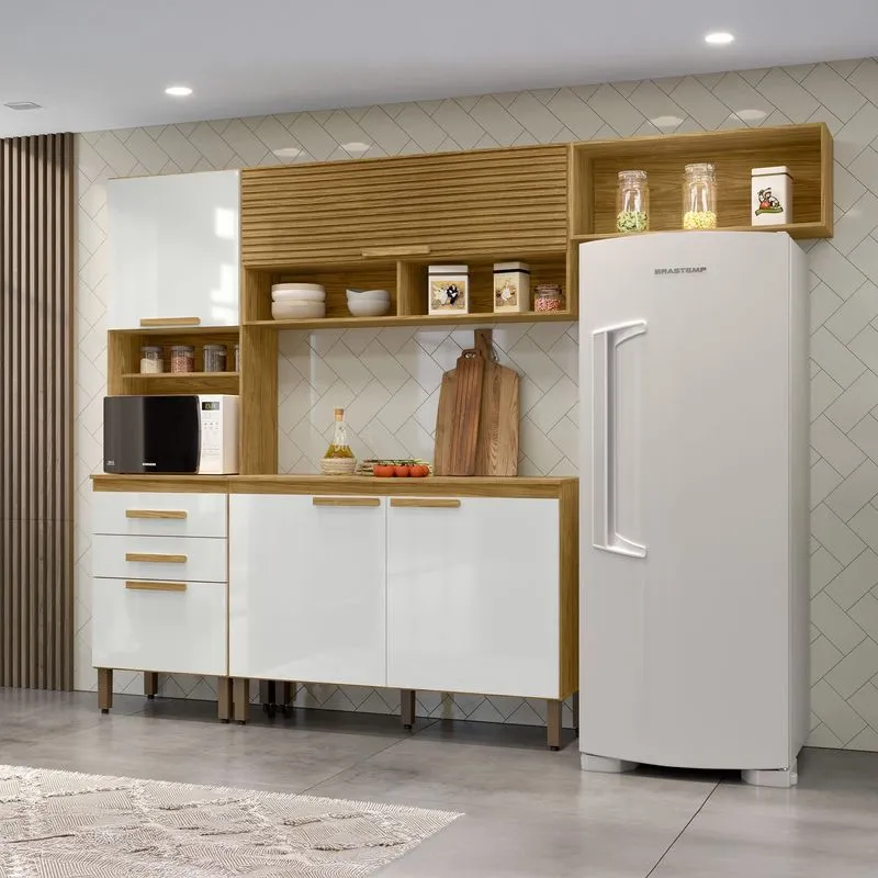 Cozinha Compacta 5 Portas 2 Gavetas Sara Marrom/marrocos/off White Marrocos/off White