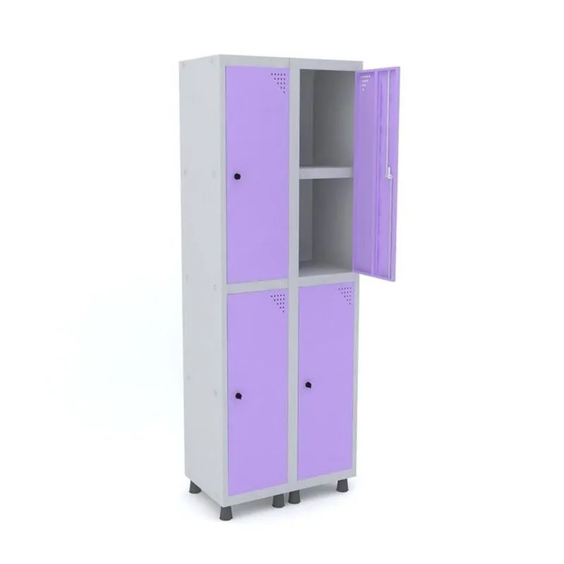 Armário 2 Colunas 4 Portas Com Prateleira Central Com Pitão Para Cadeado Locker Roxo E Cinza Cinza/lilas