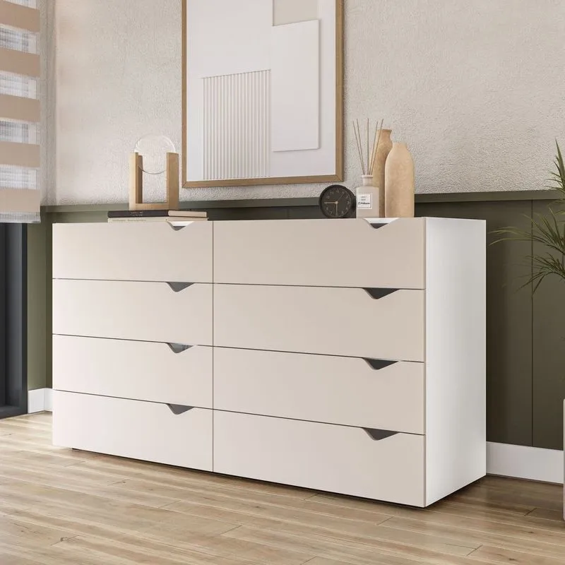 Cômoda 8 Gavetas 83,5x150,1x46 Cm Porto Bege/branco/creme Branco/creme