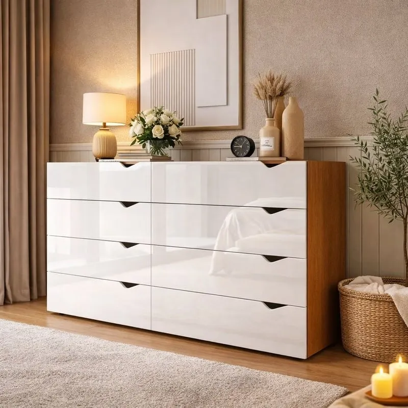 Cômoda Para Quarto 8 Gavetas Porto Branco/freijó Freijó/branco