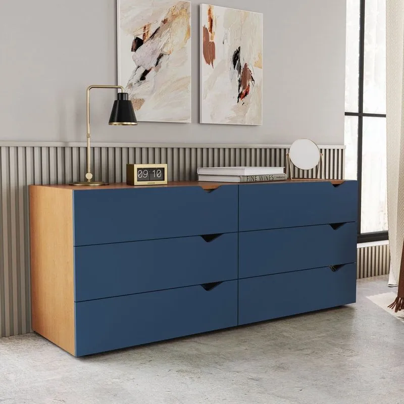 Cômoda 6 Gavetas 63,1x150,1x46 Cm Porto Freijó/azul