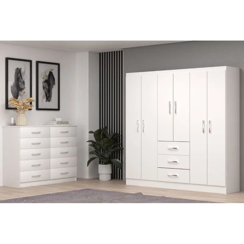 Conjunto Modulado De Quarto Com Guarda-roupa Sevilha E Cômoda Marbela Branco Branco