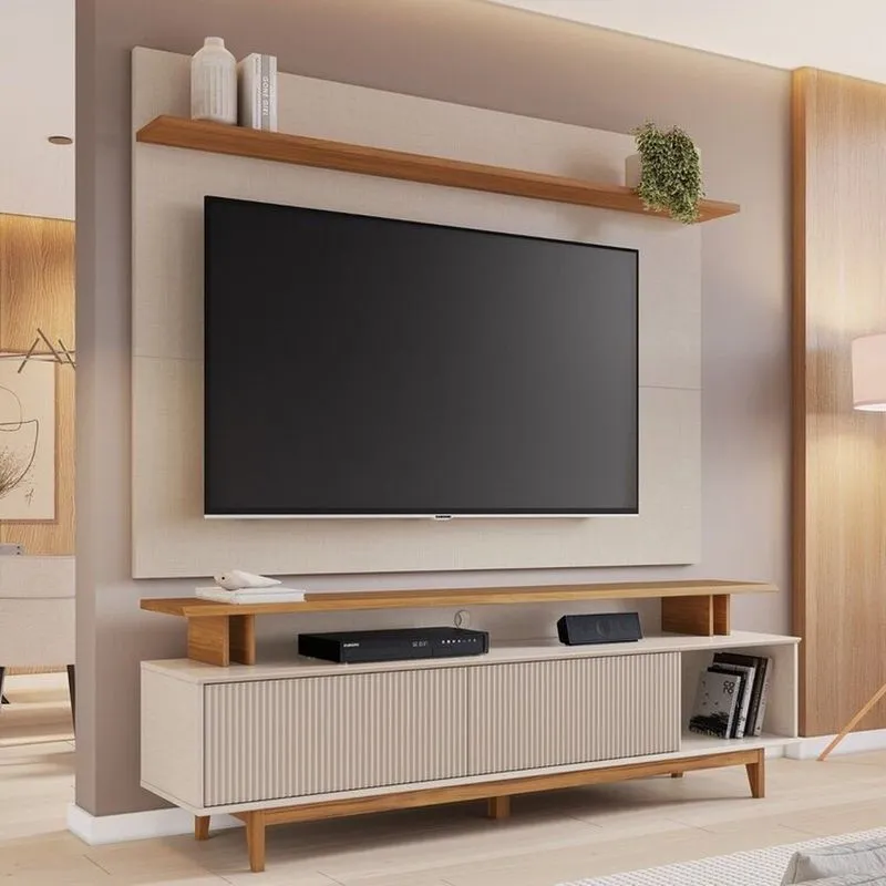 Rack Com Painel Para Tv Até 70 Polegadas 180cmx186cm Off White Freijó Branco Off White Tx/freijó Trend