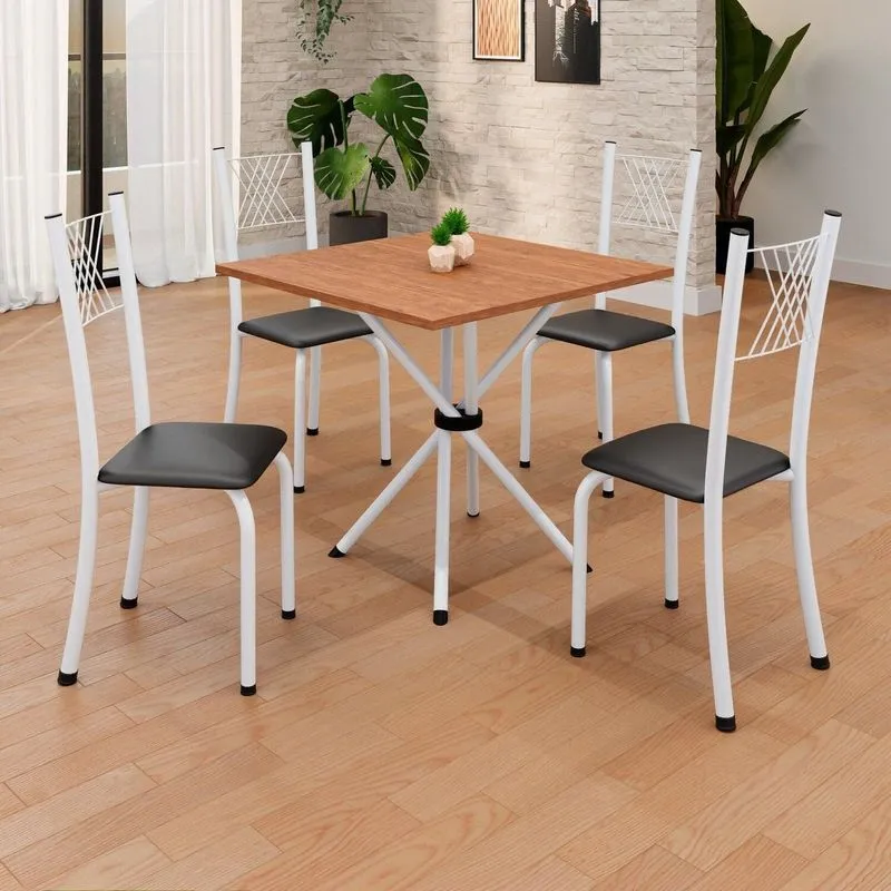 Conjunto De Mesa Tubular 70x70cm Tampo Em Mdf 4 Cadeiras Sara Branco/preto Liso Preto Liso / Branco