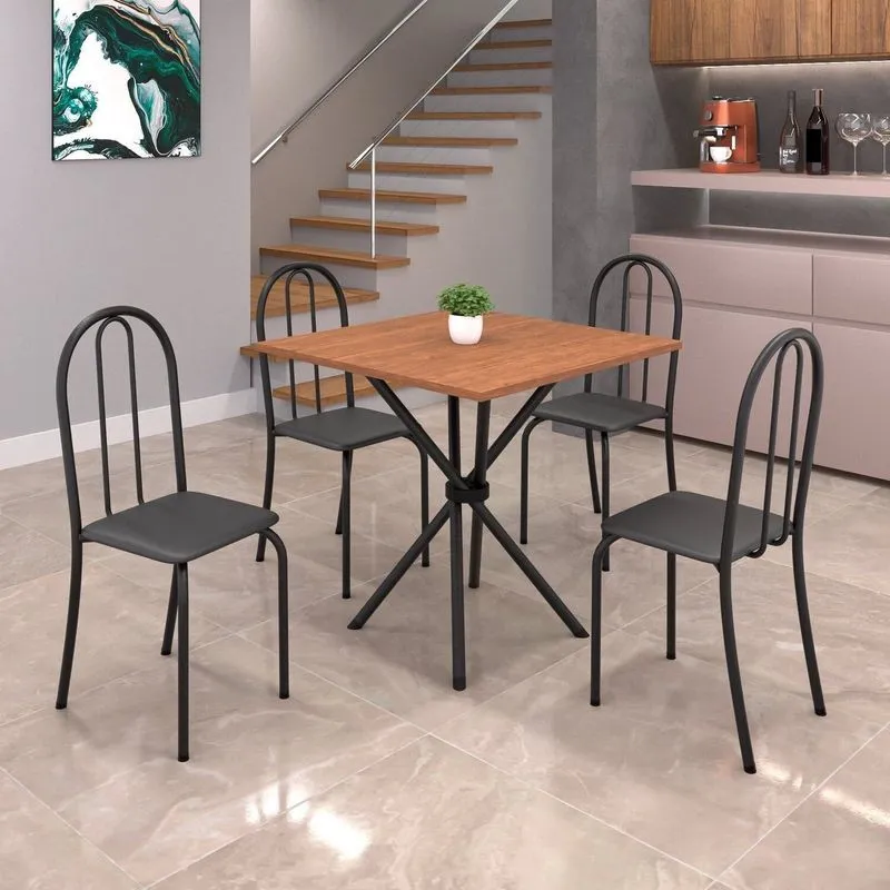Conjunto De Mesa Tubular 70x70cm Tampo Em Mdf Com 4 Cadeiras Ane B Preto/liso/txt Preto Liso / Preto Txt