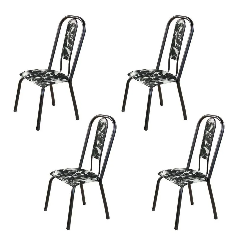 Kit Com 04 Cadeiras Para Sala De Jantar Fortaleza Preto/floral Floral Preto / Preto