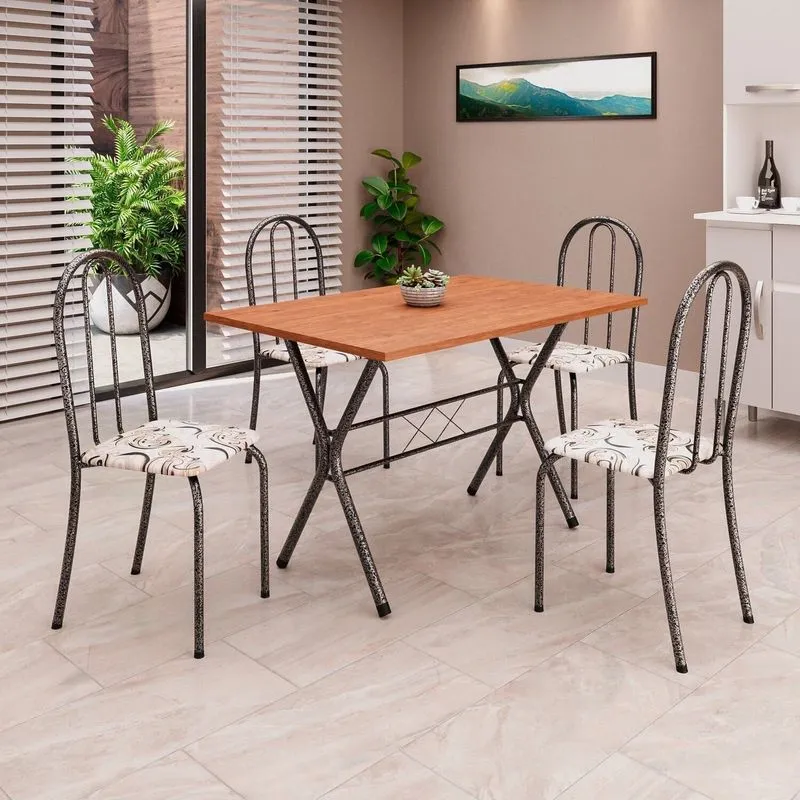 Conjunto De Mesa Tubular 62 100x60cm Tampo Em Mdfcom 4 Cadeiras Ane B Prata/arabesco/mart Arabesco/ Mart Prata