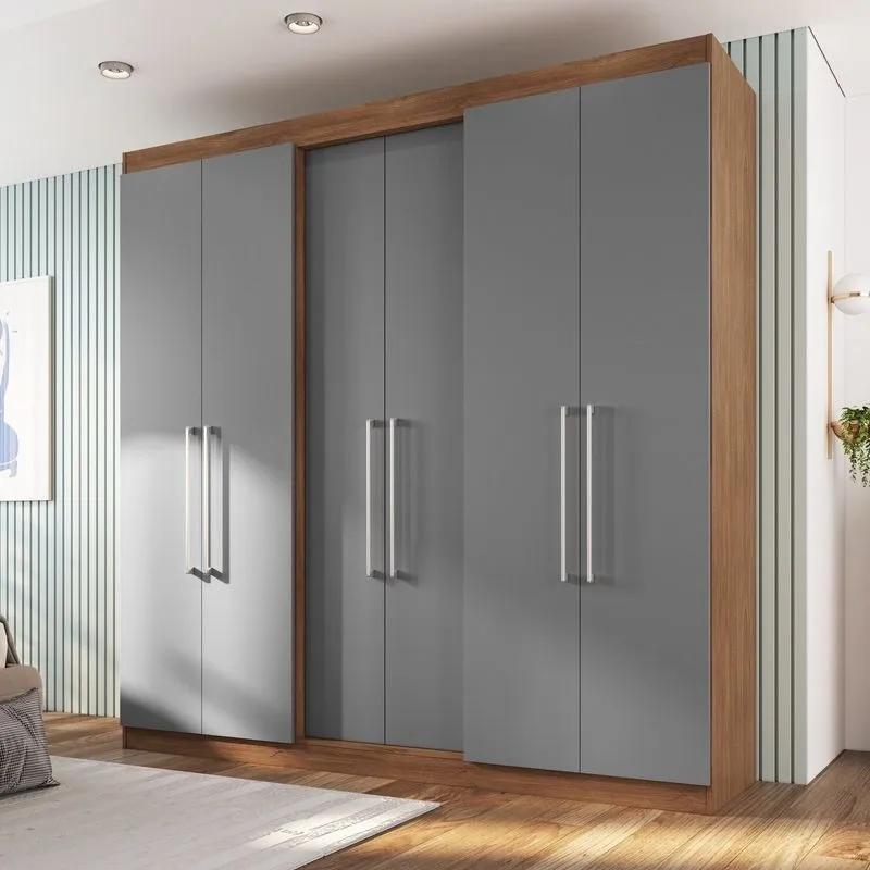 Roupeiro 6 Portas 220,5cm X 218cm X 47cm Oxford Cinza/freijo Freijo/ Cinza