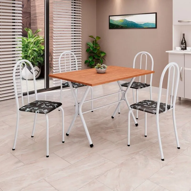 Conjunto De Mesa Tubular 62 100x60cm Tampo Em Mdf Com 4 Cadeiras Ane B Branco/preto Preto/branco