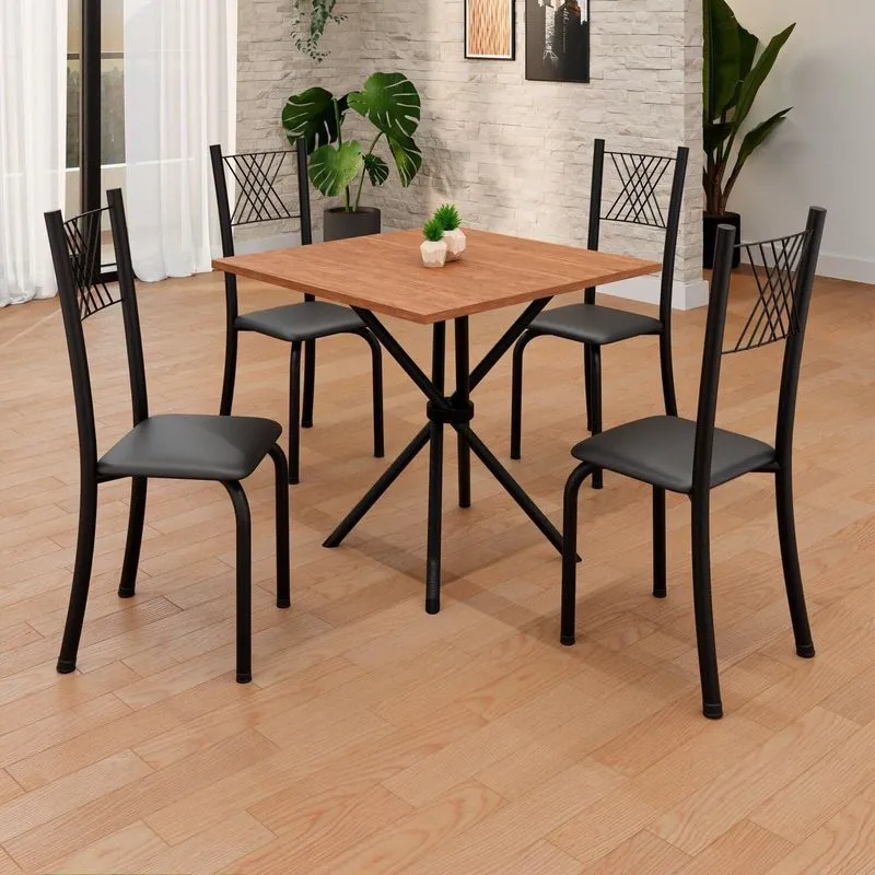 Conjunto De Mesa Tubular 70x70cm Tampo Em Mdf 4 Cadeiras Sara Preto/liso/txt Preto Liso / Preto Txt