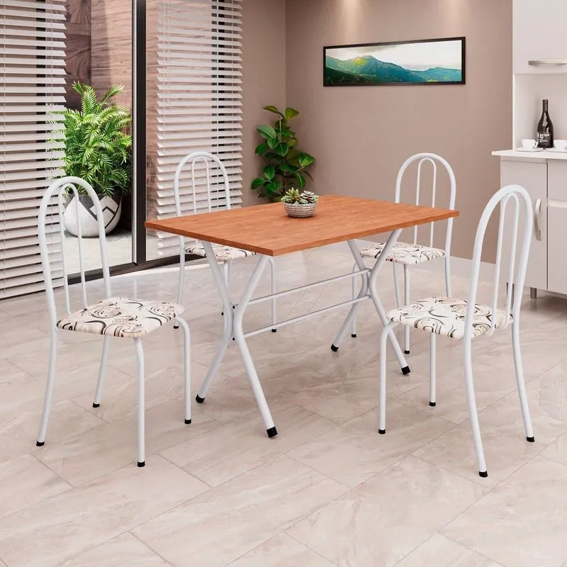 Conjunto De Mesa Tubular 62 100x60cm Tampo Em Mdf Com 4 Cadeiras Ane B Branco/arabesco Arabesco/ Branco