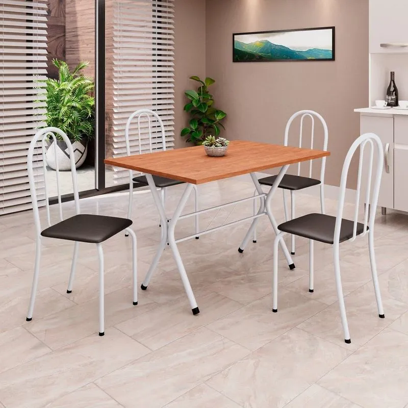 Conjunto De Mesa Tubular 62 100x60cm Tampo Em Mdf Com 4 Cadeiras Ane B Branco/preto Preto/ Branco