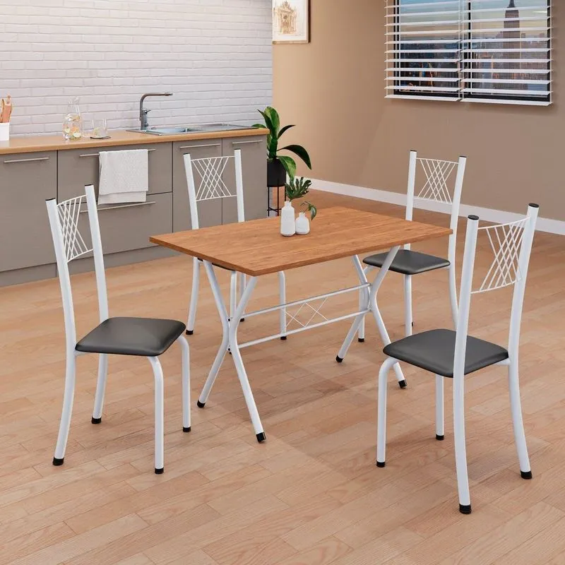 Conjunto De Mesa Tubular 062 100x60cm Tampo Em Mdf Com 4 Cadeiras Sara Branco/preto Liso Preto Liso / Branco