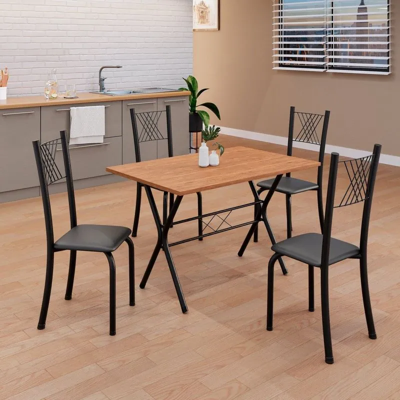 Conjunto De Mesa Tubular 062 100x60cm Tampo Em Mdf Com 4 Cadeiras Sara Preto/liso/txt Preto Liso / Preto Txt