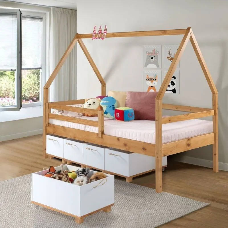 Baú Infantil Doug 60cm X 36cm X 30cm Cinza/amêndoa Cinza/amêndoa