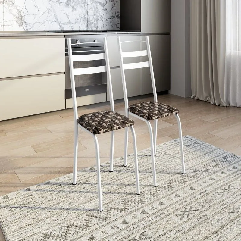 Kit 2 Cadeiras Para Sala De Jantar Milla Branco/mosaico Palha Branco/ Mosaico Palha
