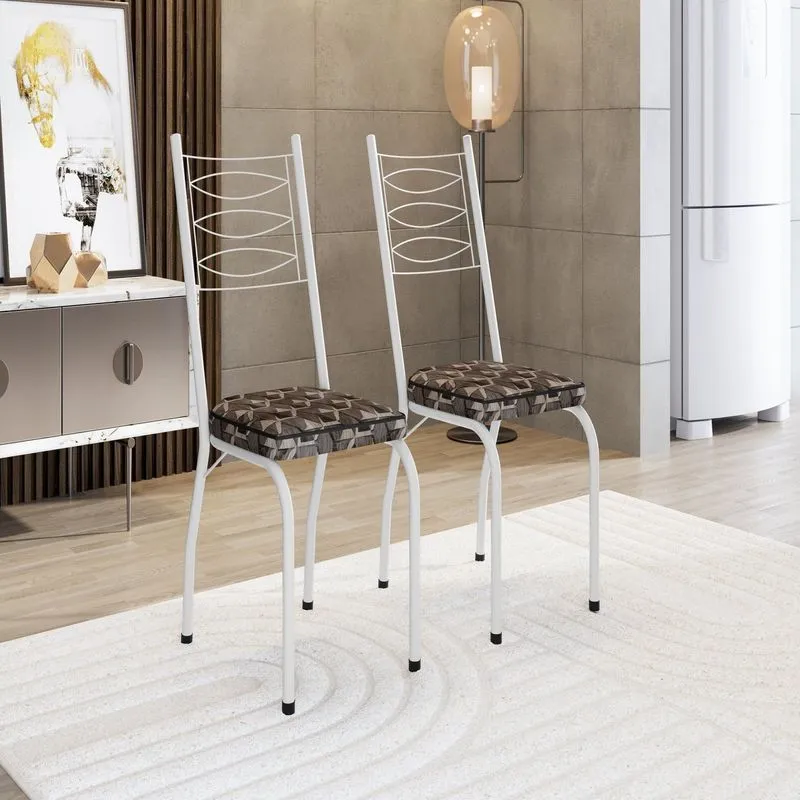 Kit 2 Cadeiras Para Sala De Jantar Lite Branco/mosaico Palha Branco/ Mosaico Palha