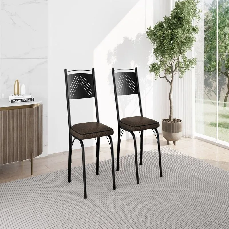 Kit 2 Cadeiras Para Sala De Jantar Leda Preto/imbuia Preto/imbuia