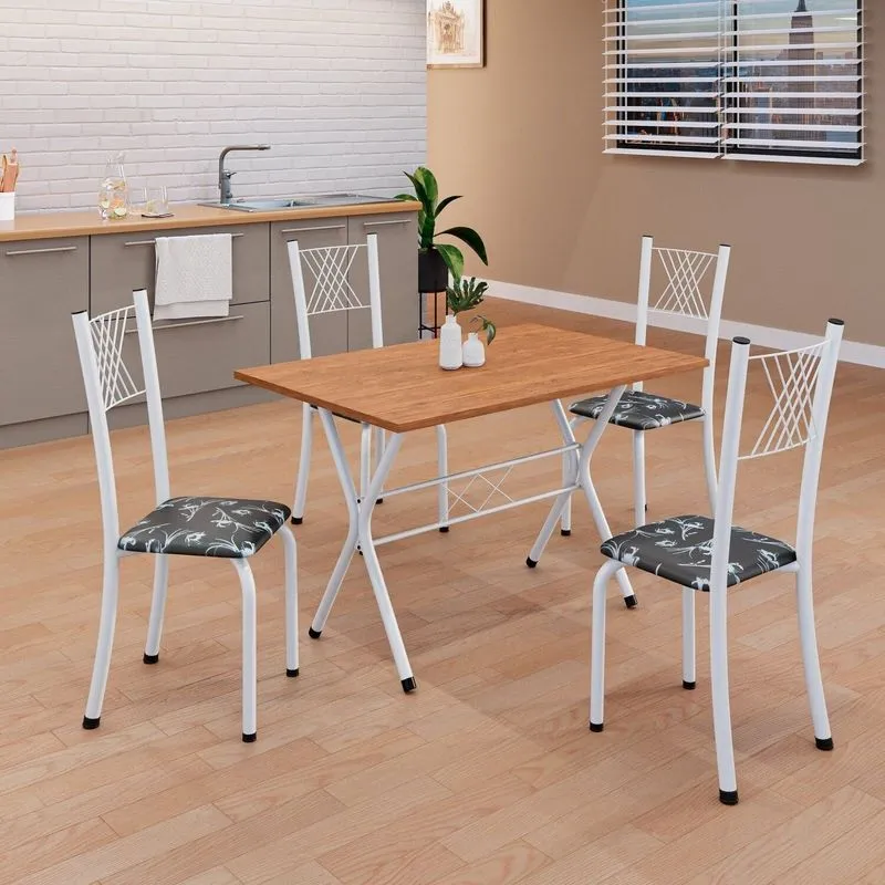 Conjunto De Mesa Tubular 062 100x60cm Tampo Em Mdf Com 4 Cadeiras Sara Branco/preto Preto/branco