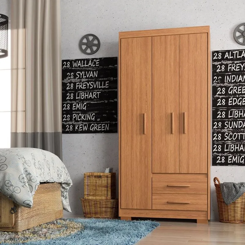 Guarda Roupa Casal 3 Portas 2 Gavetas Primacy Marrom/freijó Freijó