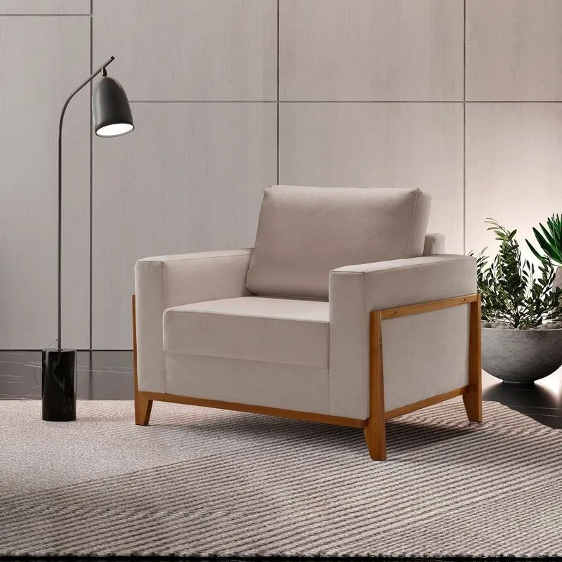 Poltrona Para Sala De Estar 104cm Paris Bege Bege