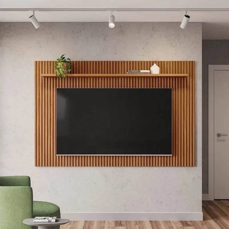 Painel Ripado Para Tv Até 75 Polegadas Mdf 201cmx132cm Genova 2.0 Nature Fosco