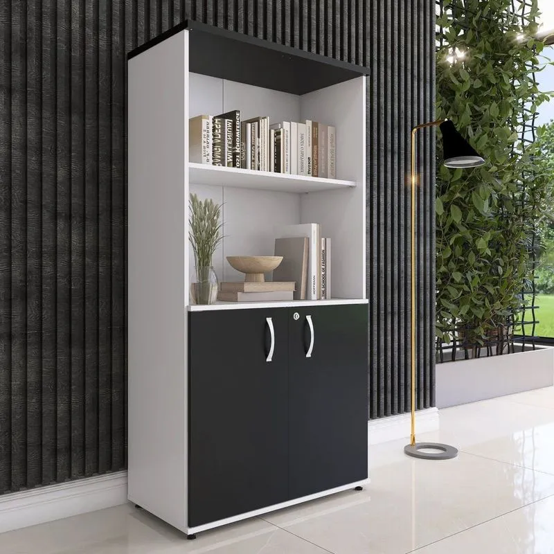 Armario Para Escritório Misto 02 Portas Pivotante Branco/preto