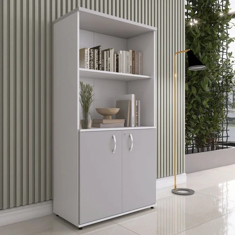 Armario Para Escritório Misto 02 Portas Pivotante Branco/cinza