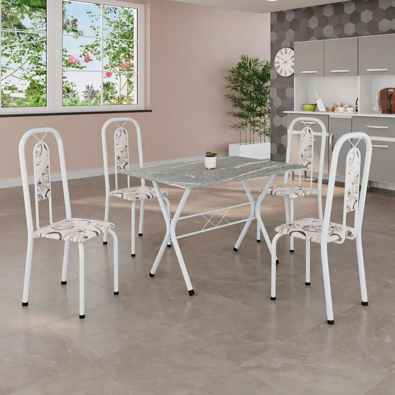 Conjunto De Mesa Tampo Em Granito Com 4 Cadeiras Lívia Branco Branco