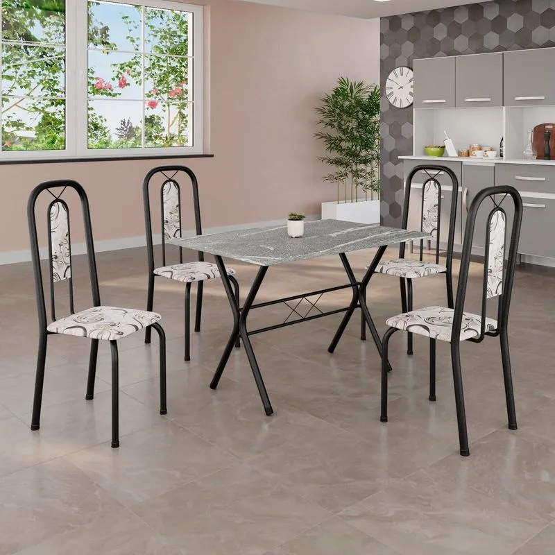 Conjunto De Mesa Sala De Jantar Com 4 Cadeiras Lívia Preto Preto