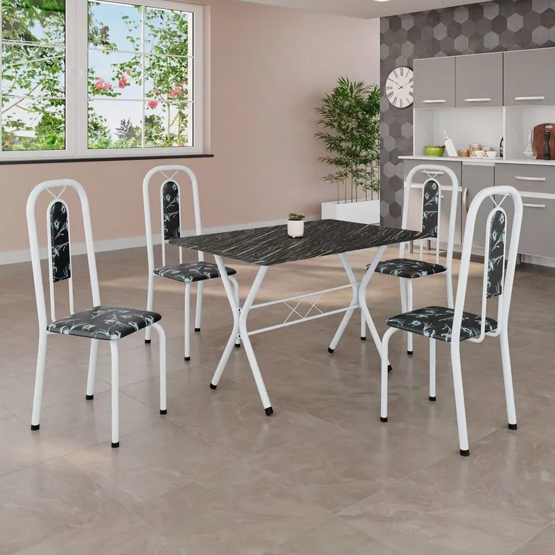 Conjunto De Mesa Sala De Jantar Com 4 Cadeiras Lívia Branco/preto Preto/ Branco