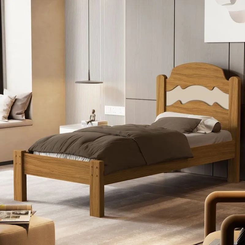 Cama De Solteiro 100% Mdf 107cm X 94cm X 195cm Iris Marrom/nature/off White Nature / Off White