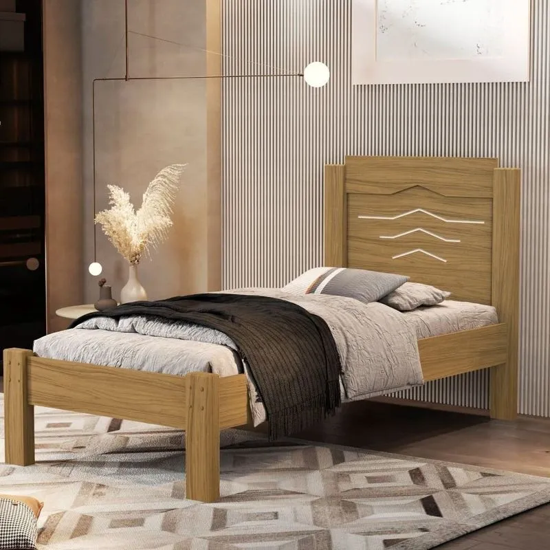 Cama Solteiro 100% Mdf 195cm X 103cm X 94cm Sofia Bege/nature/off White Nature/ Off White