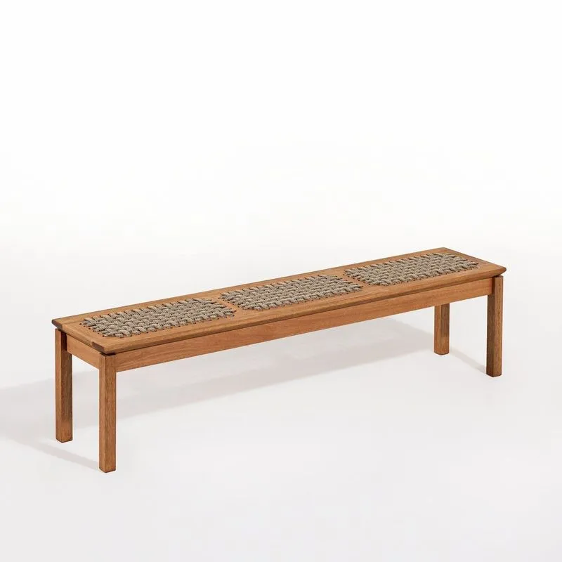Banco Em Madeira 180x37cm Linha Traço Bege/stain Jatobá/rami Stain Jatobá/rami