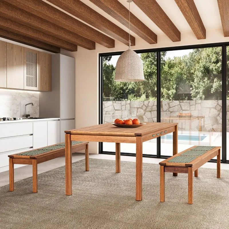 Banco Em Madeira 180x37cm Linha Traço Verde/stain Jatobá/oliva Stain Jatobá/verde Oliva