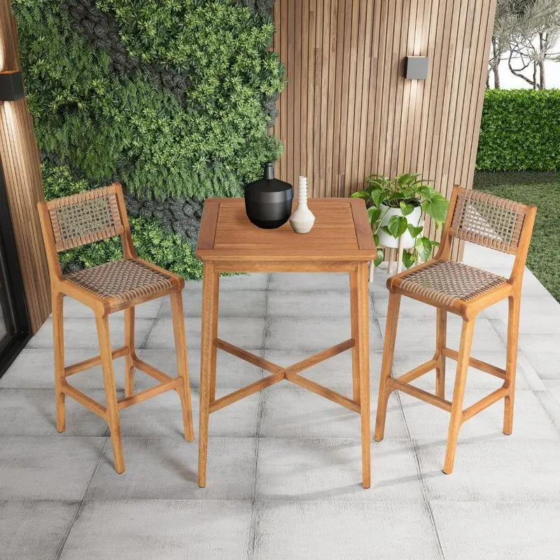 Banqueta Alta 75cm Assento Madeira E Corda Náutica Stain Jatobá/rami Linha Traço Marrom Stain Jatobá/corda Rami