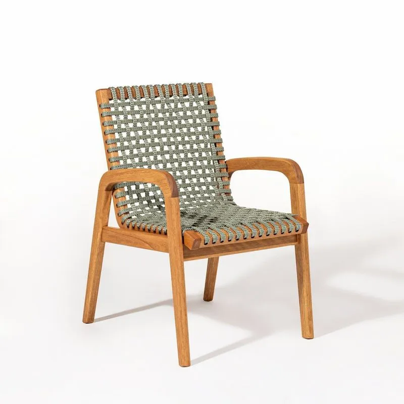 Cadeira Em Madeira Com Braço Linha Traço Verde/stain Jatobá/oliva Stain Jatobá/verde Oliva