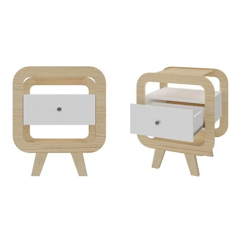 Kit 2 Mesas De Cabeceiras Com Tomada Usb 1 Gaveta Marrom Naturale/ Branco