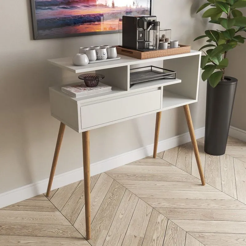 Aparador Buffet Com Porta E Nichos Para Sala Pés Palito Retro Branco Branco