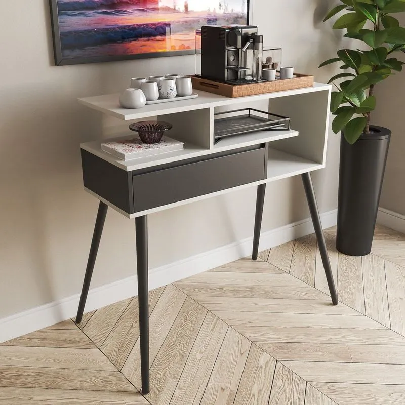 Aparador Buffet Com Porta E Nichos Para Sala Pés Palito Retro Branco/preto Branco/preto