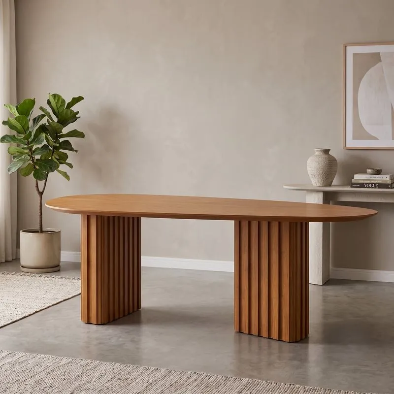 Mesa De Jantar 8 Lugares Com Tampo Orgânico 75x200x100cm Mdf Ísis Freijó Freijó