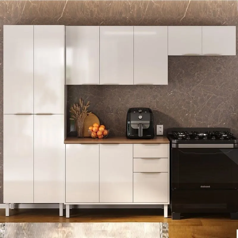 Cozinha Modulada Compacta Em Aço 4 Peças 12 Portas 2 Gavetas Dobradiças Slow Motion Renova Itatiaia Branco Branco