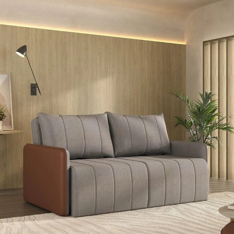 Sofá Cama Retrátil e Reclinável 3 Lugares 200cm Jequitibá CabeCasa MadeiraOriginals Caramelo/Capuccino