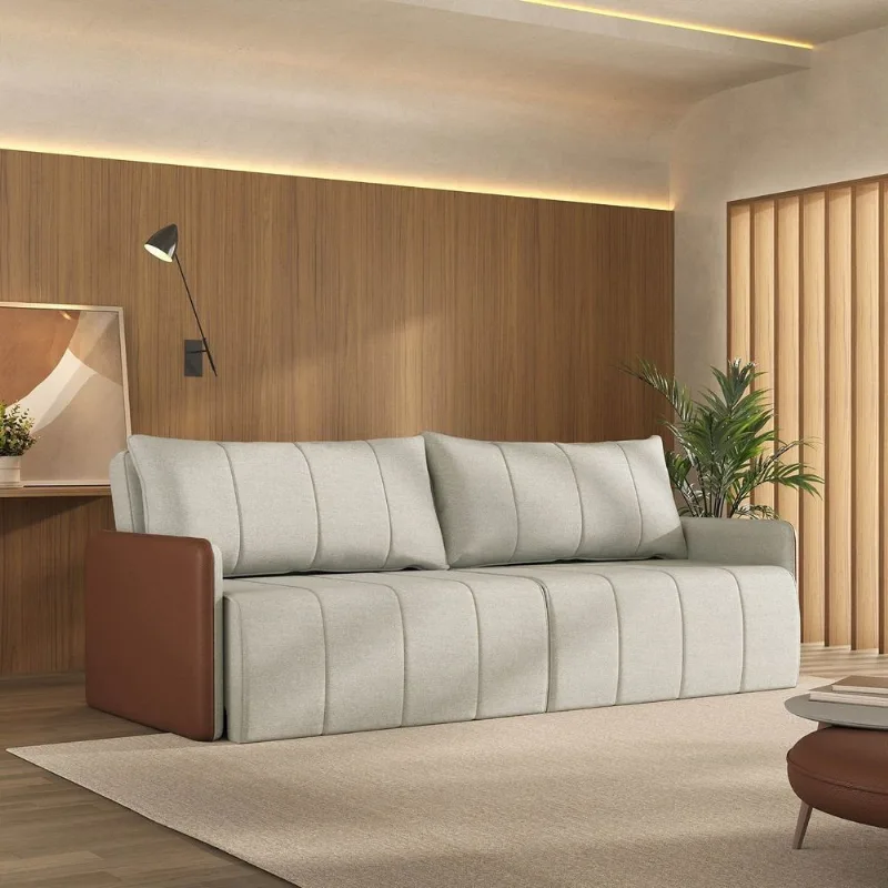 Sofá Cama Retrátil e Reclinável 4 Lugares 250cm Jequitibá CabeCasa MadeiraOriginals Caramelo/Bege