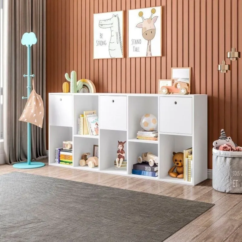Organizador/Estante para Quarto Infantil com 3 Caixas e 7 Nichos Maia 159X74CMX30CM Branco Branco