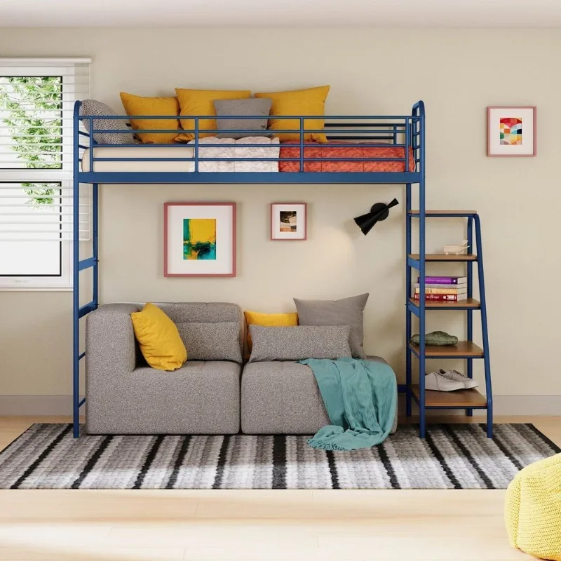Cama Alta em Ferro Aço Carbono Tubular Teko Casatema Azul/Álamo Azul / Álamo